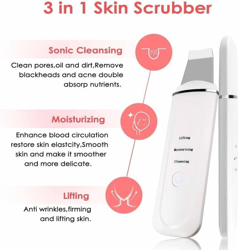 Ultrasonic Skin Scrubber – 3-in-1 Face Cleansing Device